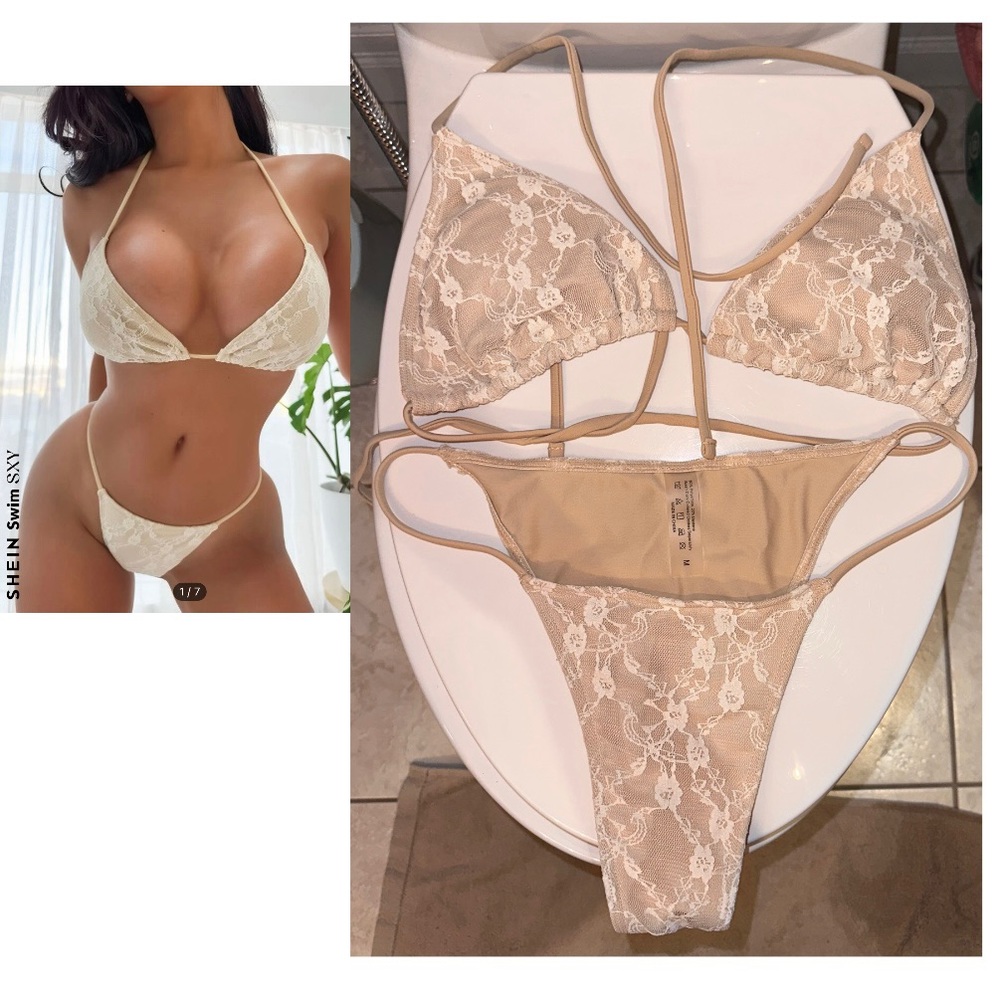 SHEIN Floral Lace Triangle Halter Bikini
